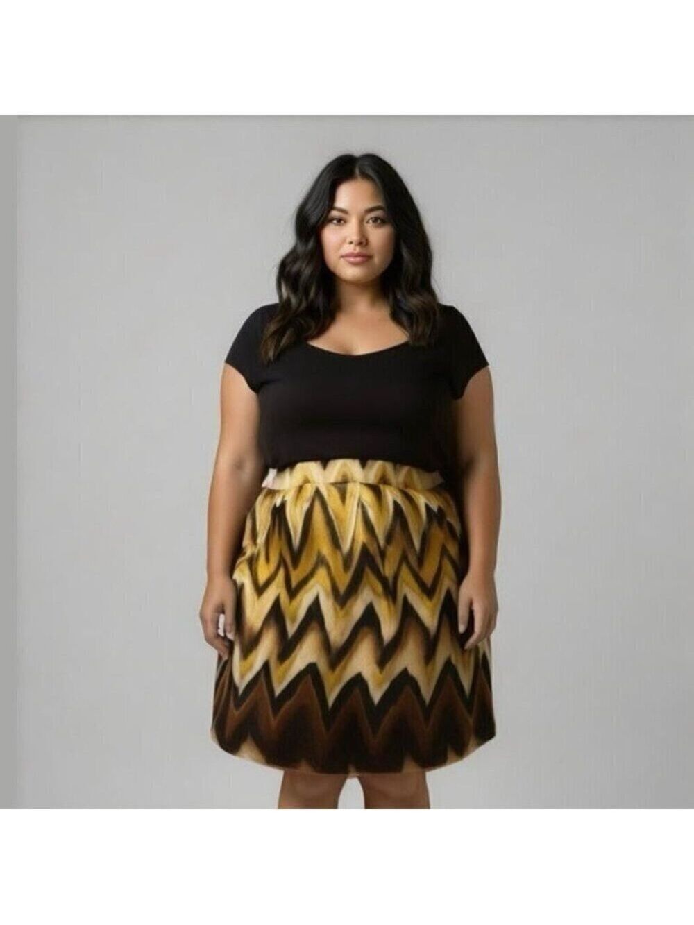Worthington A Line Skirt Orange Yellow Brown Black Ivory Size 22W